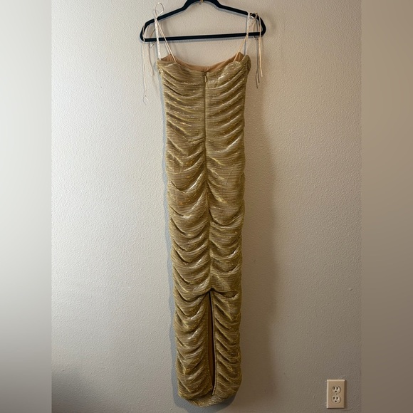 The Glint Gold Ruched Chiffon Long Maxi Dress - Picture 7 of 8